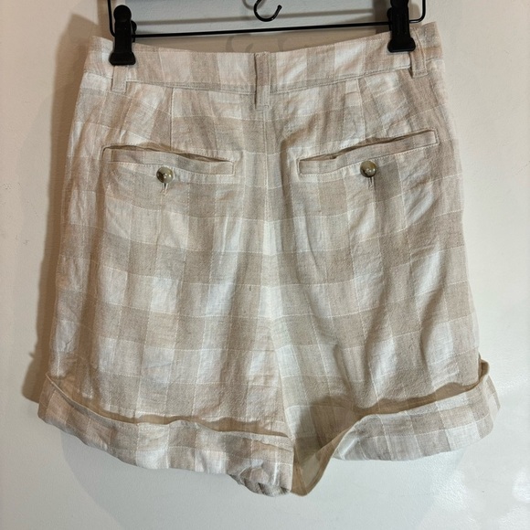 MADEWELL Sz 0 Linen Viscose Cotton Checkered High Rise Cuffed Pleated Shorts - Picture 4 of 7